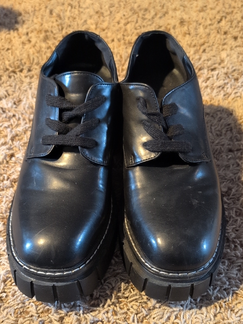Black Chunky Lace-Up Platform Shoes